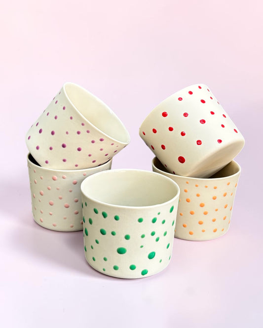 SPRINKLE El Yapımı Limoges Porselen Kahve Fincanı | Beyaz - Kırmızı