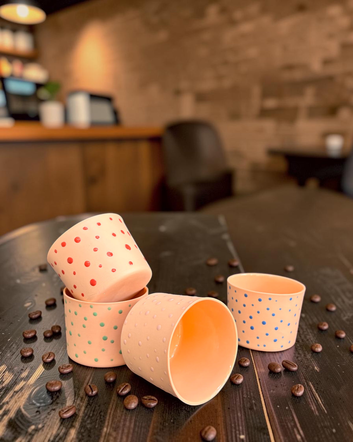 SPRINKLE El Yapımı Limoges Porselen Kahve Fincanı | Turuncu - Yeşil