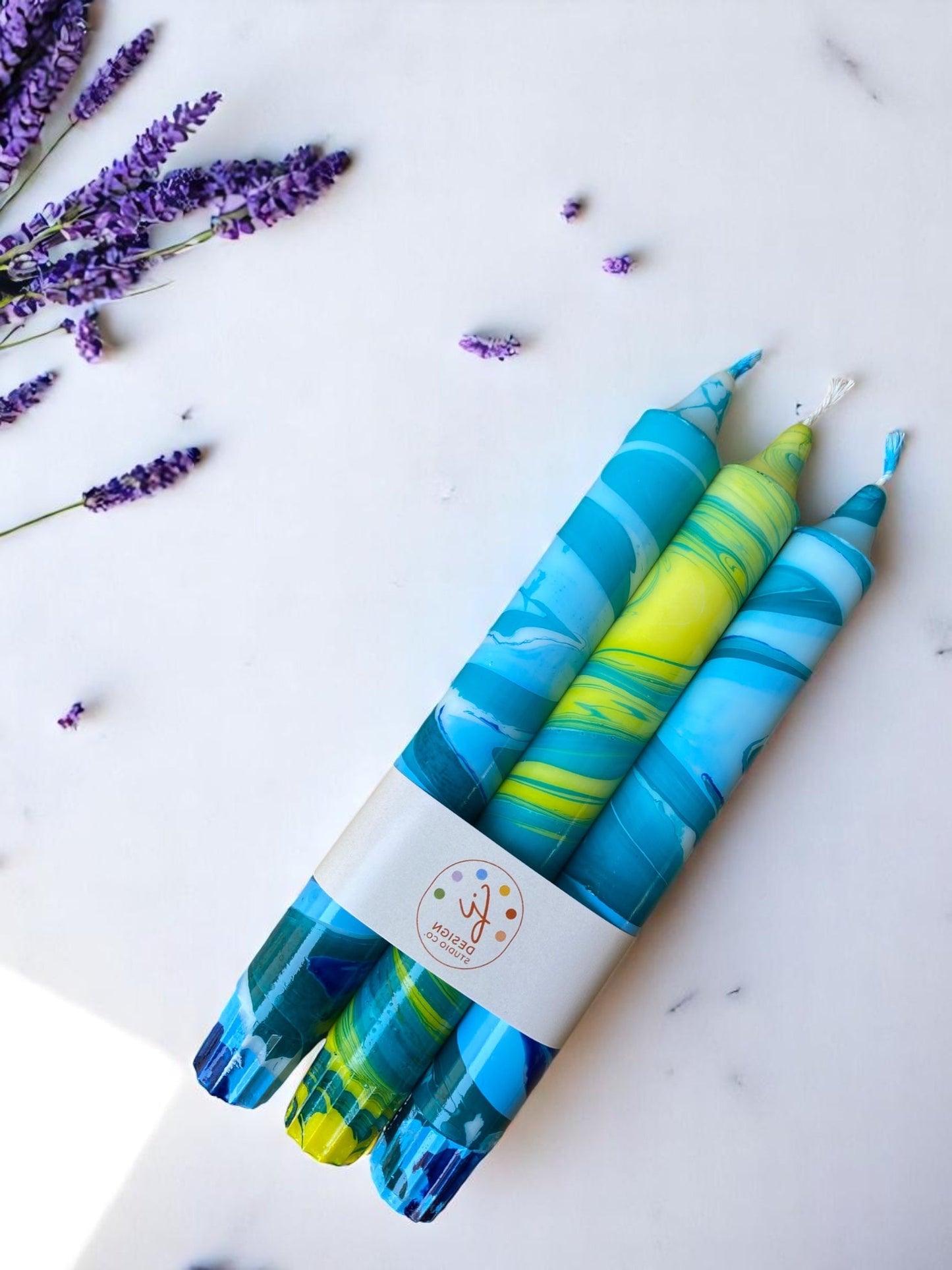 Marbled Light Collection | Ocean Bloom Candle Set | 2.3x20 cm