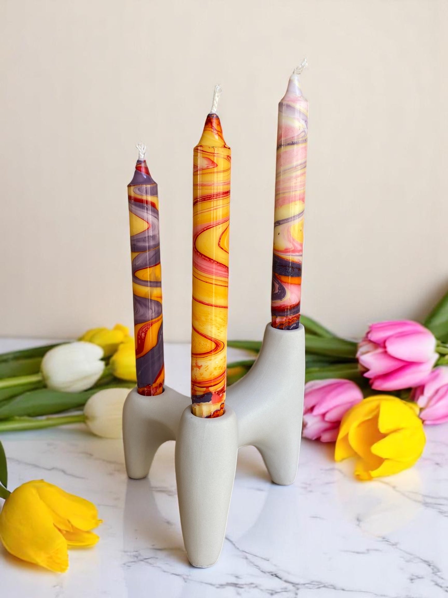 Marbled Light Collection | Barcelonetta Candle Set | 2.3x20 cm