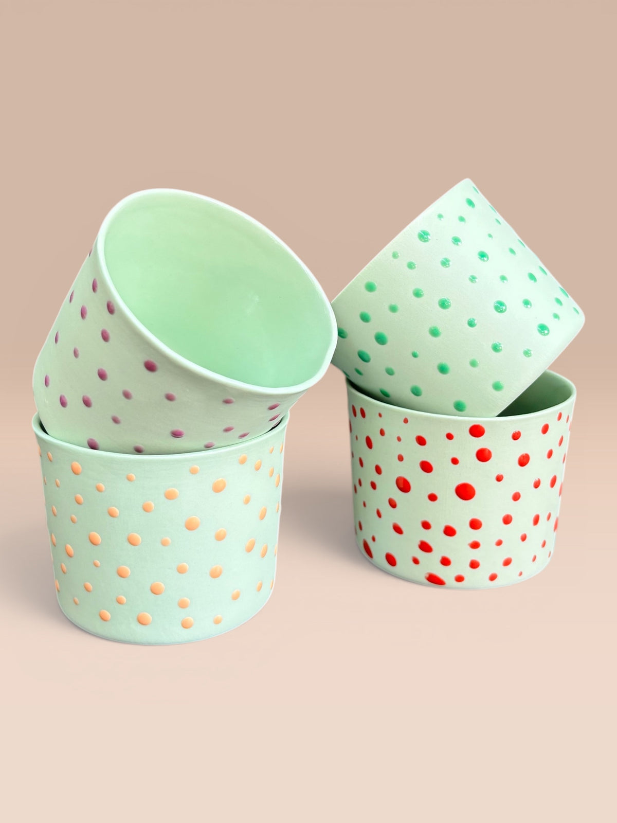 SPRINKLE El Yapımı Limoges Porselen Kahve Fincanı | Mint - Kırmızı