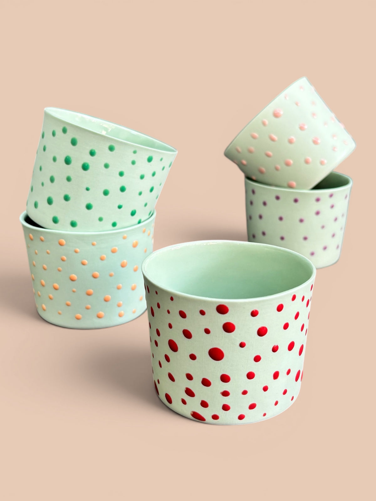 SPRINKLE El Yapımı Limoges Porselen Kahve Fincanı | Mint - Turuncu