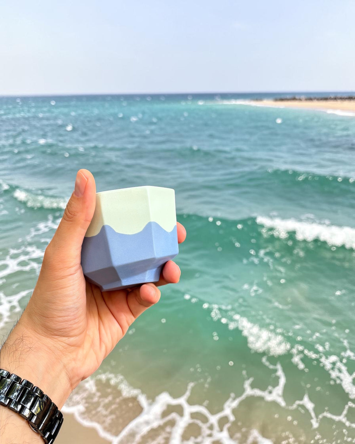 ALLURE El Yapımı Limoges Porselen Kahve Fincanı | Wave Mint & Mavi