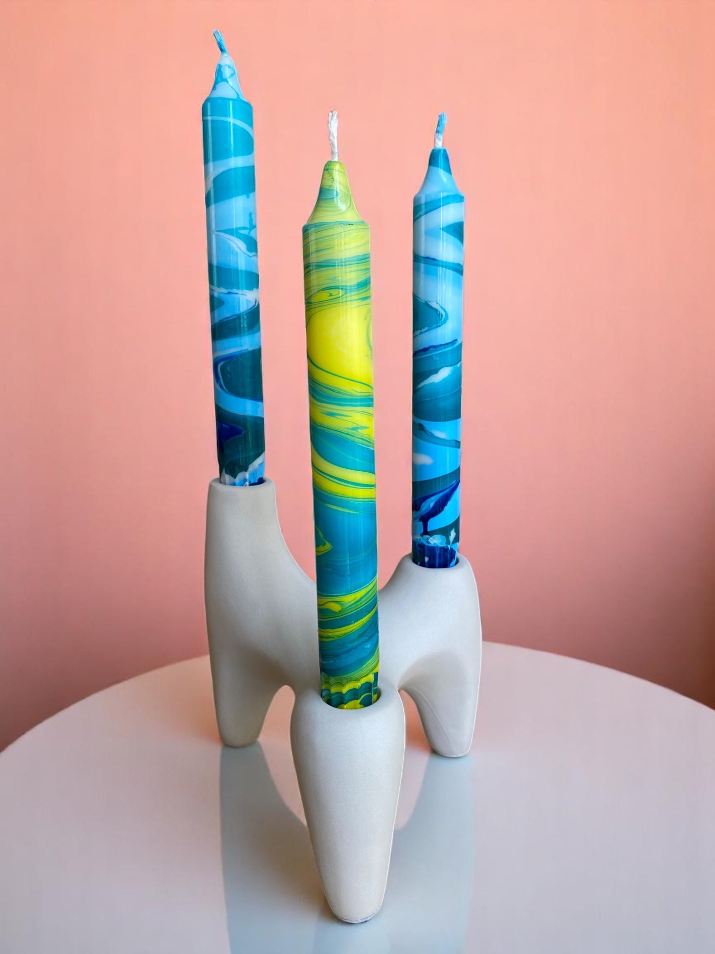 Marbled Light Collection | Ocean Bloom Candle Set | 2.3x20 cm